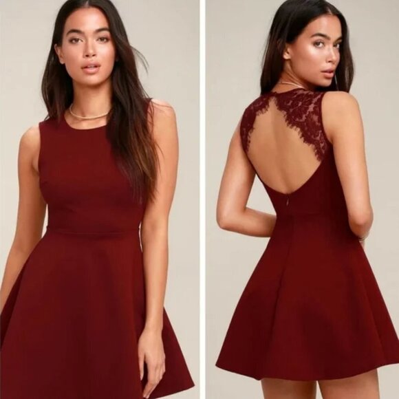 Lulu's Need You Close Fit and Flare Lace Back Dress Red - Picture 1 of 10